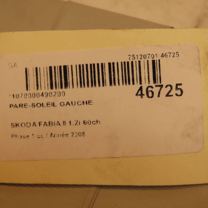 Pare-soleil gauche occasion SKODA FABIA II Phase 1 05-2007->03-2010 1.2i 60ch 1Z0857551AS2F4 4