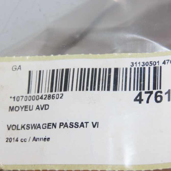 Moyeu avd occasion VOLKSWAGEN PASSAT VI Phase 1 CC 11-2011->12-2017 5K0498621 4