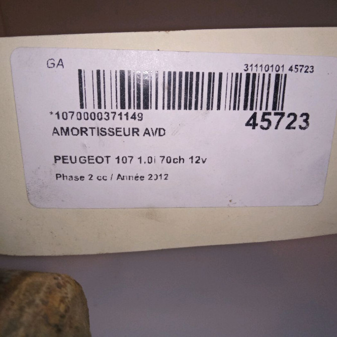 Amortisseur avant droit occasion PEUGEOT 107 Phase 2 01-2009->01-2012 1.0i 70ch 12v B000674380 5