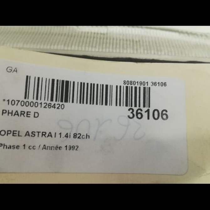 Phare droit occasion OPEL ASTRA I Phase 1 10-1991->06-1994 1.4i 82ch 90442772 3