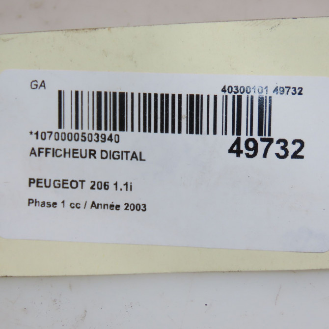 Afficheur digital occasion PEUGEOT 206 Phase 1 09-1998->03-2009 1.1i 3