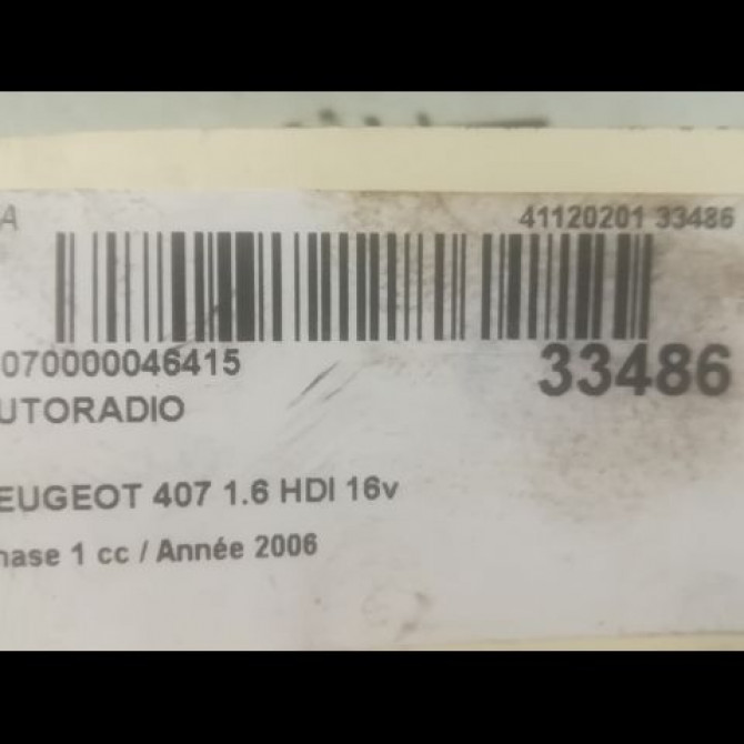 Autoradio occasion PEUGEOT 407 Phase 1 04-2004->07-2008 1.6 HDI 16v 3