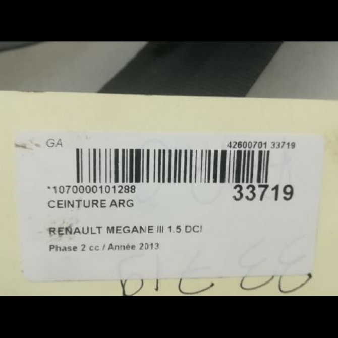 Ceinture arrière gauche occasion RENAULT MEGANE III Phase 2 01-2012->06-2014 1.5 DCI 8v 110ch 888415093R 4