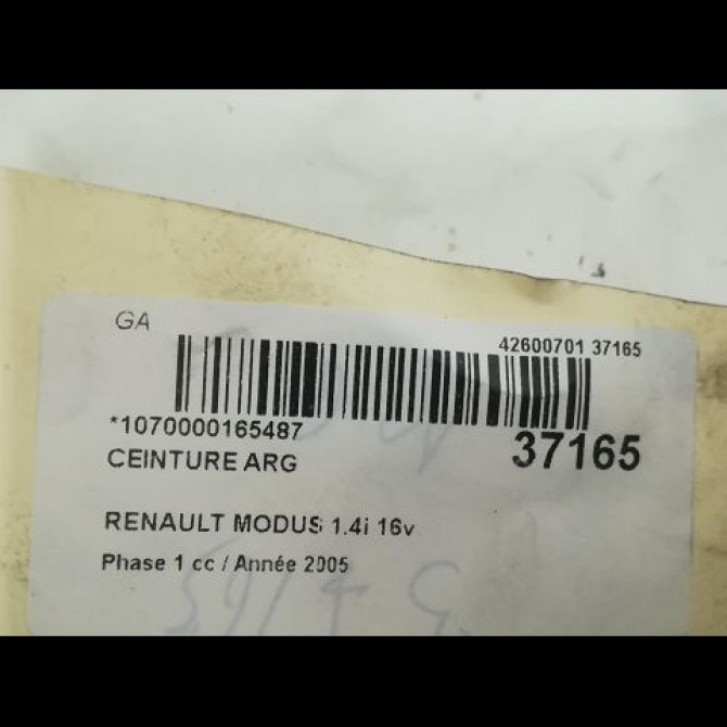 Ceinture arrière gauche occasion RENAULT MODUS Phase 1 09-2004->12-2007 1.4i 16v 4