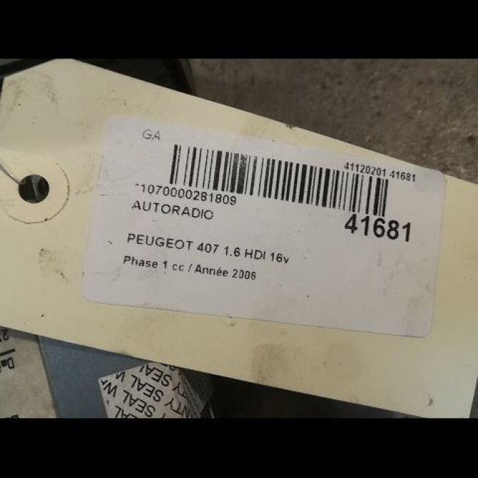 Autoradio occasion PEUGEOT 407 Phase 1 04-2004->07-2008 1.6 HDI 16v 3