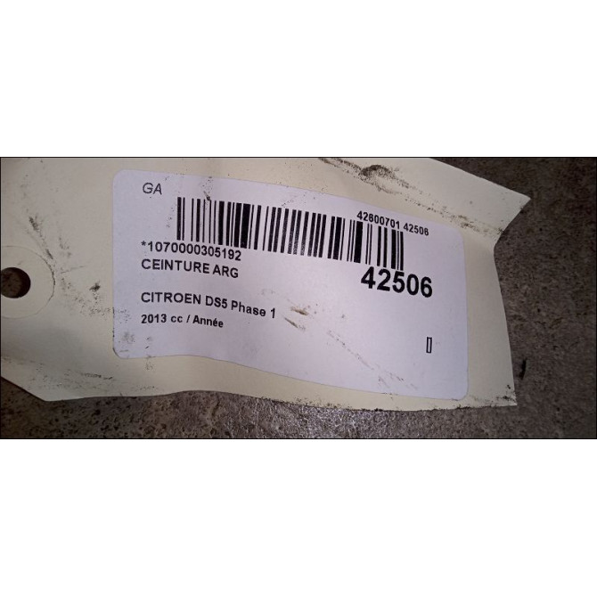 Ceinture arrière gauche occasion CITROEN DS5 Phase 1 06-2011->... 98000632XX 2
