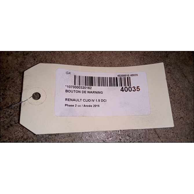 Bouton de warning occasion RENAULT CLIO IV Phase 2 08-2016->... 1.5 DCI 75ch 252907372R 3