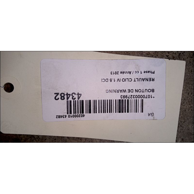 Bouton de warning occasion RENAULT CLIO IV Phase 1 07-2012->... 1.5 DCI 75ch 252907372R 2