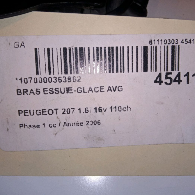 Bras essuie-glace avant gauche occasion PEUGEOT 207 Phase 1 04-2006->06-2013 1.6i 16v 110ch 6429AL 3