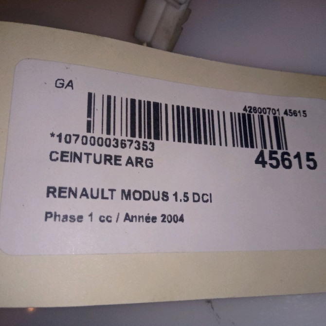Ceinture arrière gauche occasion RENAULT MODUS Phase 1 09-2004->12-2007 1.5 DCI 80ch 4