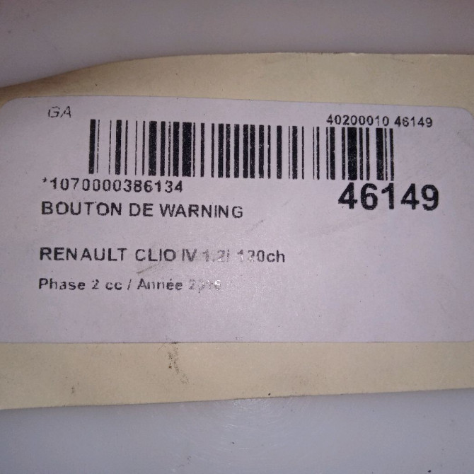 Bouton de warning occasion RENAULT CLIO IV Phase 2 08-2016->... 1.2i 120ch 252907372R 3