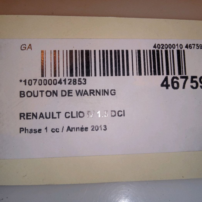 Bouton de warning occasion RENAULT CLIO IV Phase 1 07-2012->... 1.5 DCI 90ch 252907372R 5
