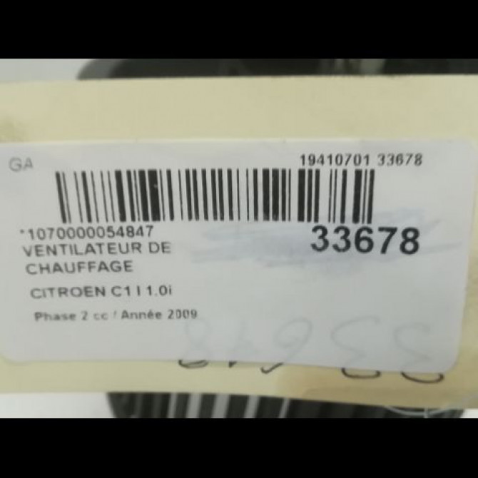 Ventilateur de chauffage occasion CITROEN C1 I Phase 2 11-2008->01-2012 1.0i 1608175580 3