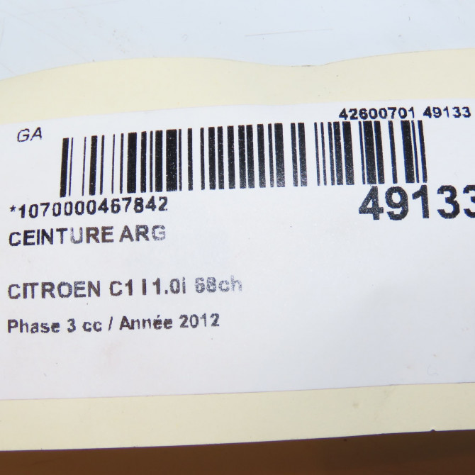 Ceinture arrière gauche occasion CITROEN C1 I Phase 3 01-2012->08-2014 1.0i 68ch 16084061XZ 3