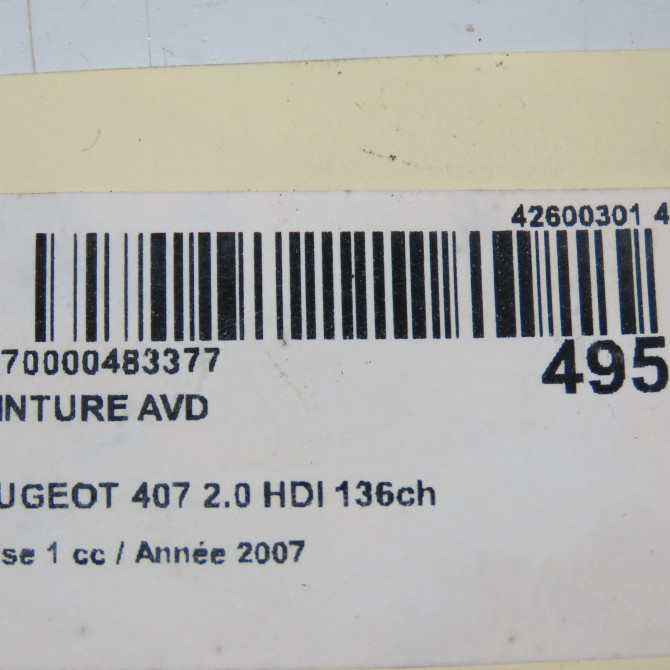 Ceinture avant droite occasion PEUGEOT 407 Phase 1 04-2004->07-2008 2.0 HDI 136ch 8974HH 3