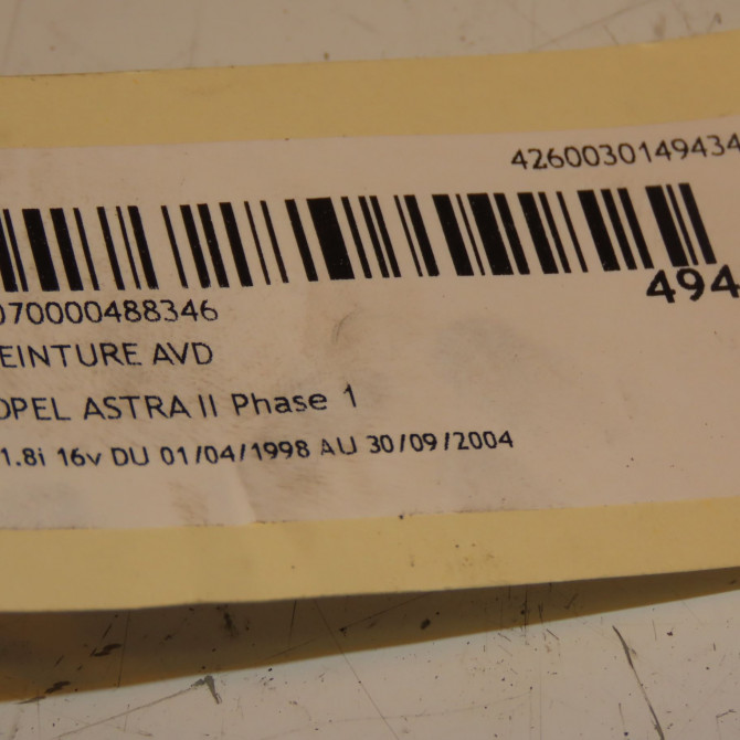 Ceinture avant droite occasion OPEL ASTRA II Phase 1 04-1998->09-2004 1.8i 16v 90560636 3