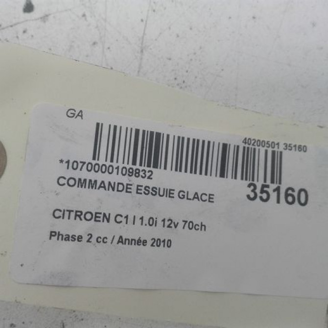 Commande essuie glace occasion CITROEN C1 I Phase 2 11-2008->01-2012 1.0i 12v 70ch 6239SA 3