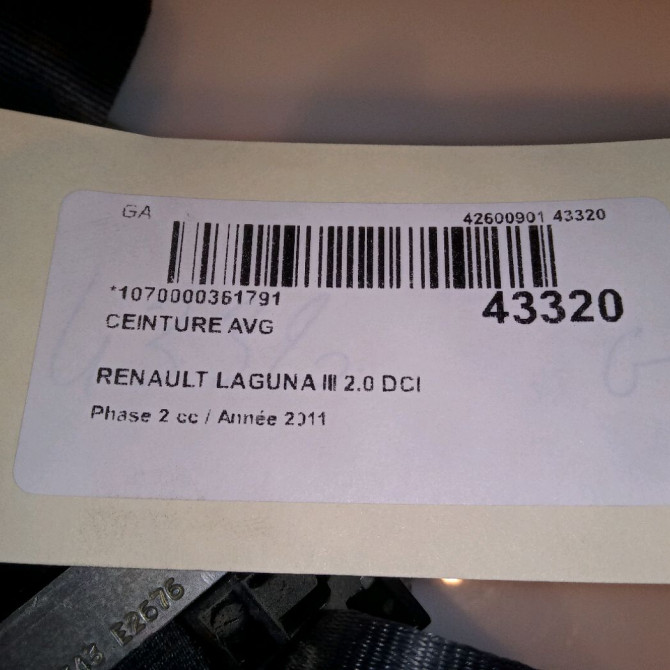 Ceinture avant gauche occasion RENAULT LAGUNA III Phase 2 11-2010->03-2013 2.0 DCI 16v 130ch 868846138R 4