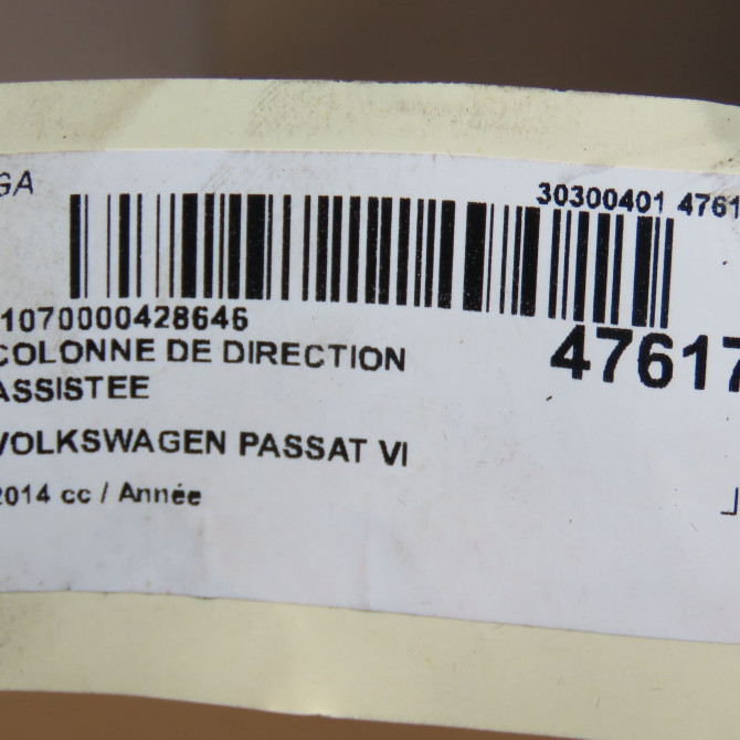 Colonne de direction assistee occasion VOLKSWAGEN PASSAT VI Phase 1 CC 11-2011->12-2017 3C1419501AA 3