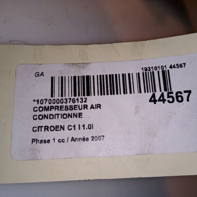 Compresseur air conditionne occasion CITROEN C1 I Phase 1 06-2005->11-2008 1.0i 6453RJ 6