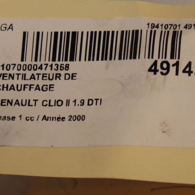 Ventilateur de chauffage occasion RENAULT CLIO II Phase 1 03-1998->06-2001 1.9 DTI 3