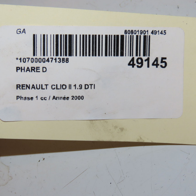 Phare droit occasion RENAULT CLIO II Phase 1 03-1998->06-2001 1.9 DTI 3