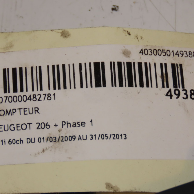 Compteur occasion PEUGEOT 206 + Phase 1 03-2009->05-2013 1.1i 60ch 6103HA 4
