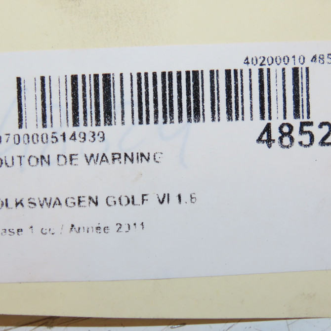 Bouton de warning occasion VOLKSWAGEN GOLF VI Phase 1 10-2008->04-2013 1.6 TDI 105ch 5K0953509A 3