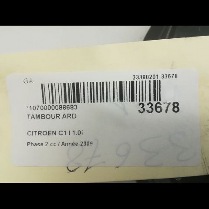 Tambour arrière droit occasion CITROEN C1 I Phase 2 11-2008->01-2012 1.0i 424748 3