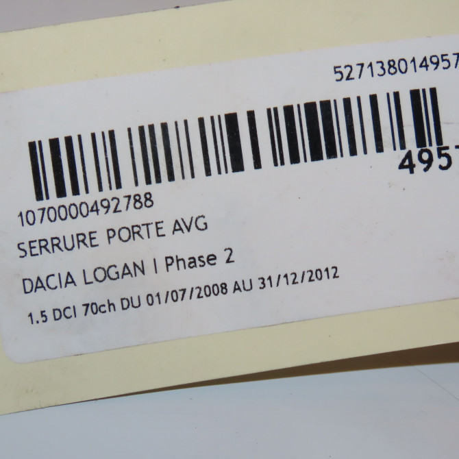 Serrure porte avg occasion DACIA LOGAN I Phase 2 07-2008->12-2012 1.5 DCI 70ch 6001547510 3