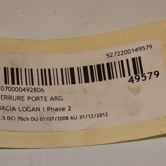 Serrure porte arg occasion DACIA LOGAN I Phase 2 07-2008->12-2012 1.5 DCI 70ch 6001547512 4