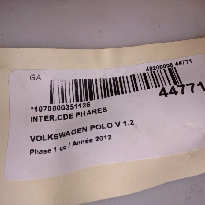 Interrupteur commande de phares occasion VOLKSWAGEN POLO V POLO V Phase 1 2009-09-01->2014-05-31 1.2 TDI 75ch 6R0941531FAPV 5