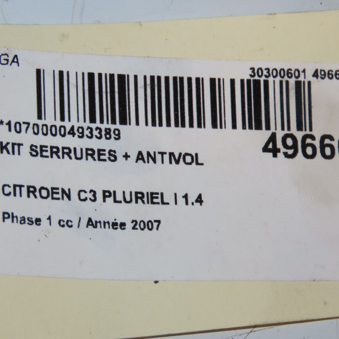 Kit serrures + antivol occasion CITROEN C3 PLURIEL I Phase 1 04-2003->09-2008 1.4 HDi 4162FN 3