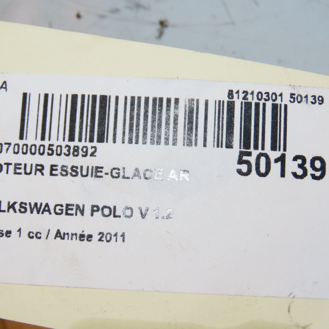 Moteur essuie-glace arrière occasion VOLKSWAGEN POLO V POLO V Phase 1 2009-09-01->2014-05-31 1.2 70ch 5K6955711C 3