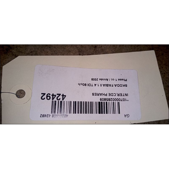 Interrupteur commande de phares occasion SKODA FABIA II Phase 1 05-2007->03-2010 1.4 TDI 80ch 7H0953513C9B9 3