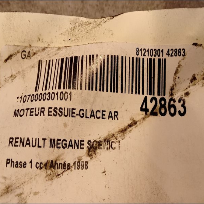 Moteur essuie-glace arrière occasion RENAULT MEGANE SCENIC I Phase 1 09-1996->08-1999 1.9 D 7701472211 3