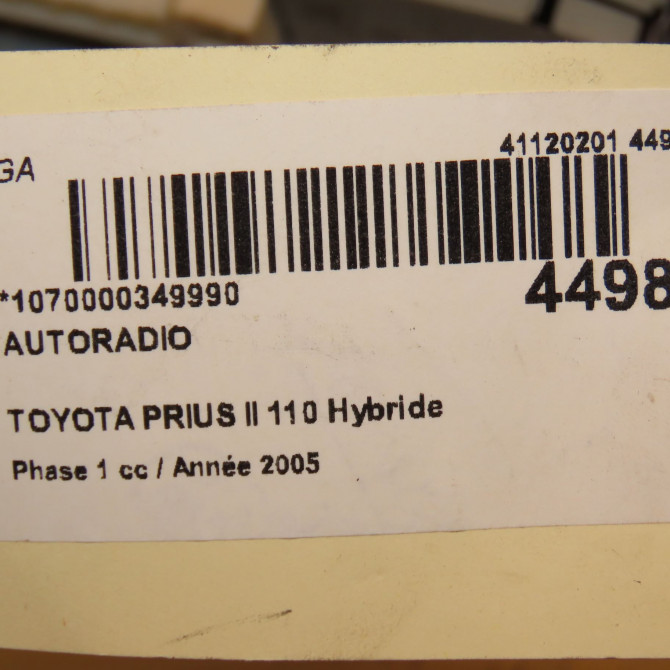 Autoradio occasion TOYOTA PRIUS II Phase 1 03-2004->11-2009 110 Hybride 8612047120EX 6