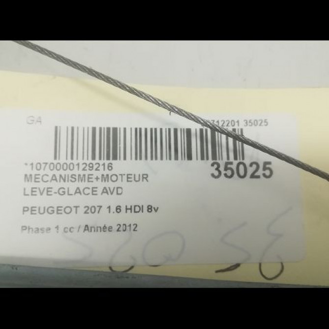Mecanisme + moteur lève-glace avant droit occasion PEUGEOT 207 Phase 1 04-2006->06-2013 1.6 HDI 8v 92ch 9222FS 5