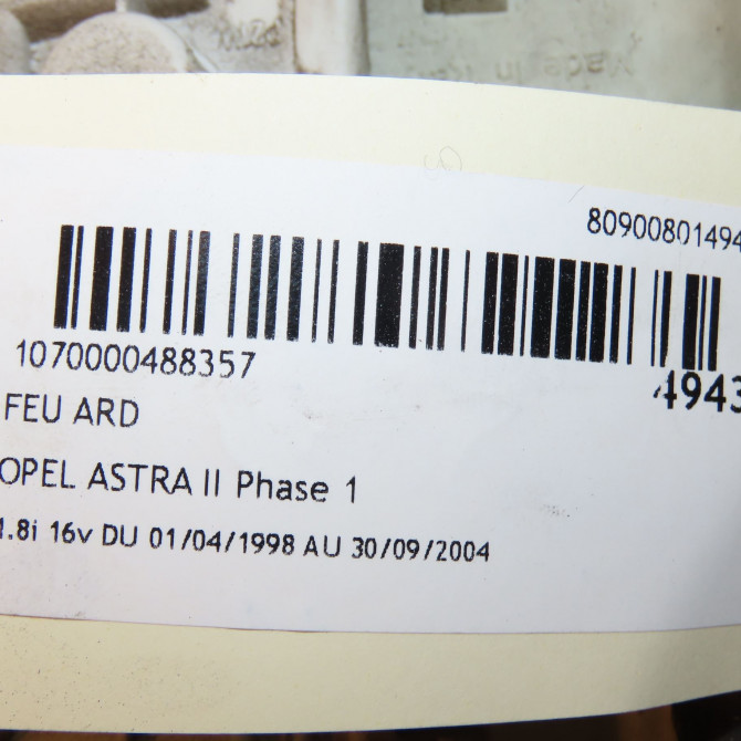 Feu arrière droit occasion OPEL ASTRA II Phase 1 04-1998->09-2004 1.8i 16v 9117404 4