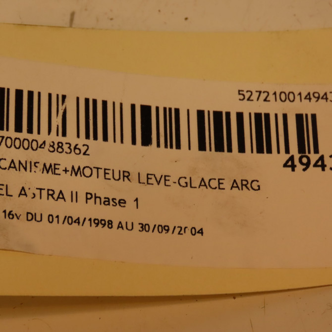 Mecanisme+moteur leve-glace arg occasion OPEL ASTRA II Phase 1 04-1998->09-2004 1.8i 16v 90521877 4