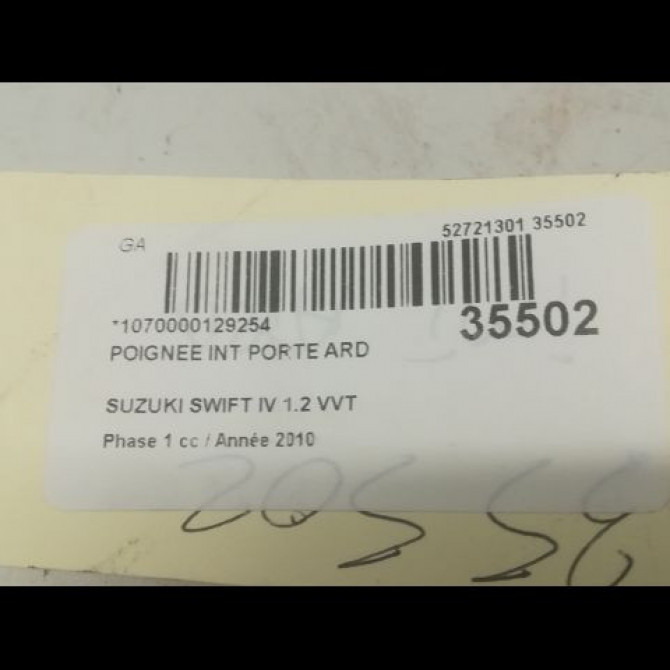 Poignee int porte ard occasion SUZUKI SWIFT IV Phase 1 09-2010->... 1.2 VVT 94ch 8311061M10C48 3