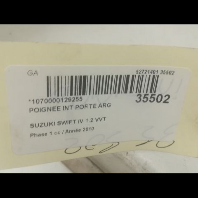 Poignee int porte arg occasion SUZUKI SWIFT IV Phase 1 09-2010->... 1.2 VVT 94ch 8313061M10C48 3