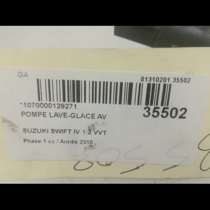 Pompe lave-glace avant occasion SUZUKI SWIFT IV Phase 1 09-2010->... 1.2 VVT 94ch 3841068L00 3