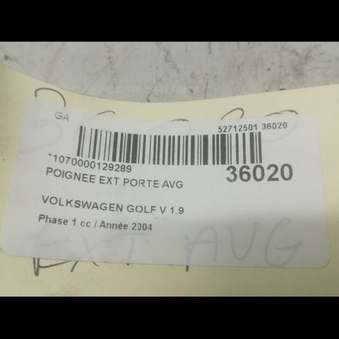 Poignee ext porte avg occasion VOLKSWAGEN GOLF V Phase 1 11-2003->10-2008 1.9 TDI 90ch 3B0837205F3FZ 3
