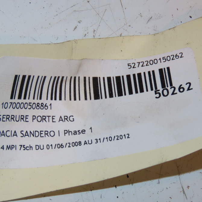 Serrure porte arg occasion DACIA SANDERO I Phase 1 06-2008->10-2012 1.4 MPI 75ch 8200735244 3
