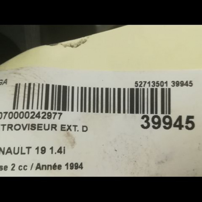 Retroviseur exterieur manuel droit occasion RENAULT 19 Phase 2 04-1992->04-1997 1.4i 7701366327 3