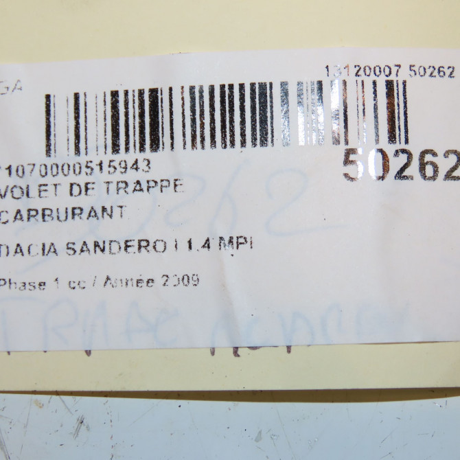 Volet de trappe carburant occasion DACIA SANDERO I Phase 1 06-2008->10-2012 1.4 MPI 75ch 4
