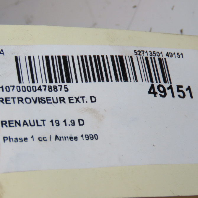 Retroviseur exterieur manuel droit occasion RENAULT 19 Phase 1 07-1989->04-1992 1.9 D 7701366327 4