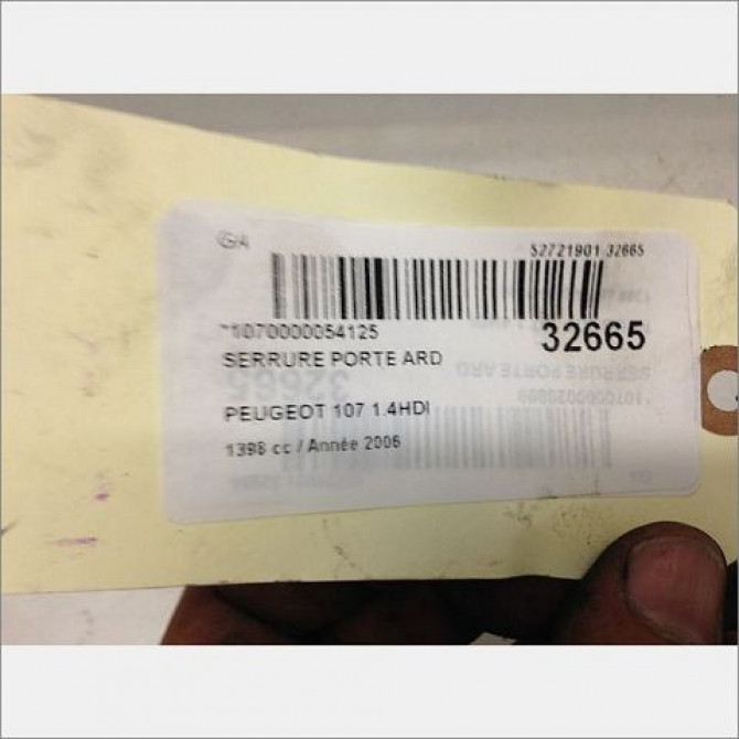 Serrure porte avd occasion PEUGEOT 107 Phase 1 06-2005->12-2008 1.4 HDI 9136T9 4