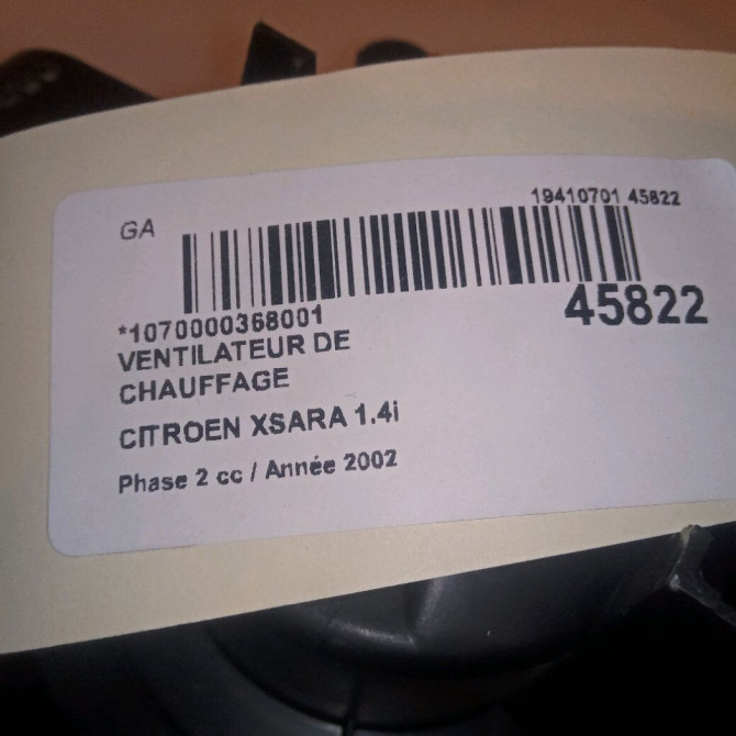 Ventilateur de chauffage occasion CITROEN XSARA Phase 2 09-2000->12-2005 1.4i 6441N0 4